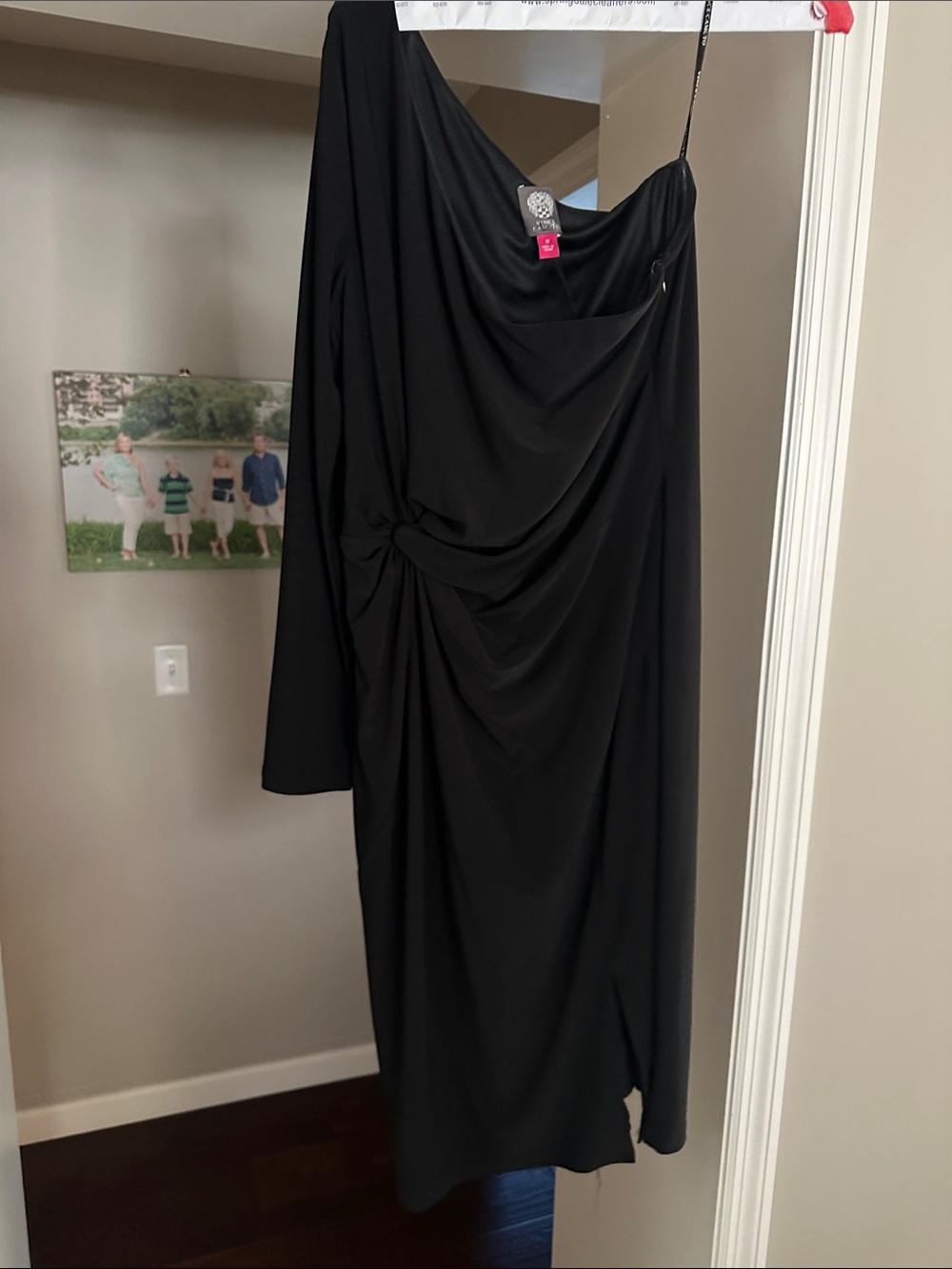 Vince Camuto Black One-Shoulder Draped Evening Dress